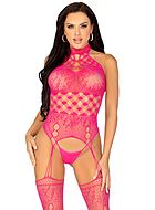 Freizügiger Bodystocking, Stretch-Netz, Neckholder